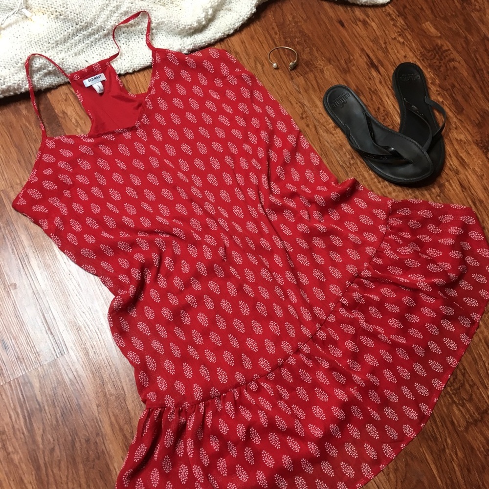 Red Flirty racer back flare dress